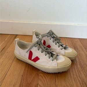 Veja Women Nova Canvas White and Red Low Top Casual Sneakers